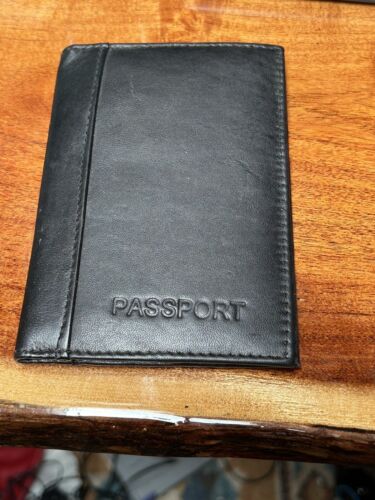 Black Passport Holder Genuine Leather Bifold Handmade Travel Documents Holder