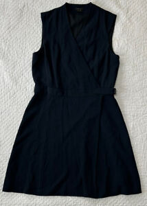 Theory Eldah Paramount Sleeveless Wrap Dress Wool Blend Navy Blue 10