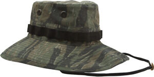 Tiger Stripe Vietnam Era Military Rip-Stop Wide Brim Boonie Hat with Strap