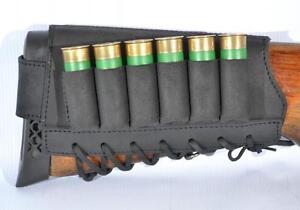 Retro Hunting Shotgun Shell Holder 6 Shell Cartridge Ammo Black Leather 12 GA