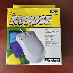 1998 Interact Serial 3 Button Mouse SV-708A Box Computer IBM PC New