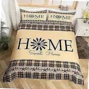 LUVIVIHOME 3PCS Primitive Country Farmhouse Bedding, Home Sweet Home King Size