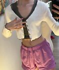 White cardigan black ruffle long sleeves button cropped XS