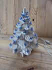 Vintage 12” Ceramic White Christmas Tree With Blue Birds Lighted
