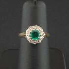(AGJ) 18ct Yellow Gold Emerald and Diamond Cluster Ring Size J 2.3g
