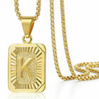 Yellow Gold Plated Stainless Steel Initial Letter A-Z Pendant Necklace Box Chain
