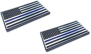 -TWO- Thin Blue Line Emblem American Flag Decals Blue Lives Matter Truck Badges