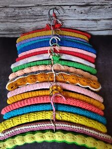 Vintage Lot of 19 Grandma's Hand Crocheted Wooden Hangers Yarn Handmade