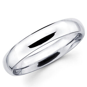14K Solid White Gold 4mm Plain Men's and Women's Wedding Band Ring