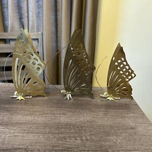 Vintage Brass Butterfly Figurines MCM Set Of 3