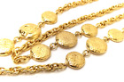 CHANEL Vintage Logo Mademoiselle Gold Tone Long Chain Necklace Authentic