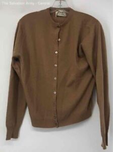 Vintage Pringle Womens Brown Long Sleeve Button Front Cardigan Sweater Size 40