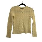 Lord & Taylor Cashmere Fisherman Button Up Cardigan Sweater Pale Yellow Size XS