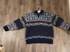 DALE OF NORWAY womans Medium 1/4 Zip Sweater Navy Blue And Brown White