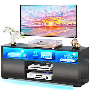 High Gloss TV Stand Cabinet Unit with LED Lights Entertainment Center for 60