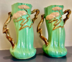 New ListingPair of Vtg Roseville Pottery Ming Tree Vases 5828 Green Asian MCM USA 8 3/4