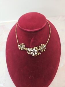 Vintage Antiqued Gold Tone Garnet Red And Rhinestone  Necklace #968