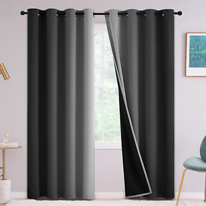 Black 100% Blackout Curtains for Bedroom，Ombre Room Darkening Curtains for Livin