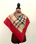 New Burberry Scarf House Check Beige Red Border Logo Silk Wrap