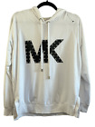 Michael Kors White Studded Black Graphic Knit Hoodie Sz L Street Wear Stylish