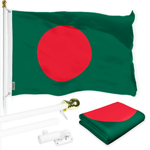 G128 Combo Pack: 6 Ft Flagpole White & Bangladesh Flag 3x5 Ft Printed 150D Poly