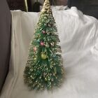 Vtg Gold Tipped Glitter 13”Bottle Brush Wrapped in Glass Christmas Tree 1950’s