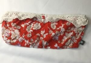 Kendall & Kylie Cropped Ruched Stretch Tube Top Orange White Flower Lace Medium