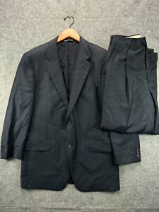 Coppley 100% Wool Suit 2 Pc Mens Jacket 40 W Pants 34x31 Blue Pinstripe Cuffed