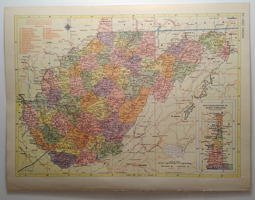 New Listing1955 Antique WEST VIRGINIA Atlas Map - MCM Hammond's New Supreme World Atlas