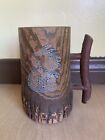 Antique 1908 Carved Wooden Stein Mug Art w/ American Indian Painted Tankard Vtg