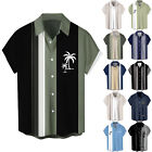 Men Hawaiian Shirt,Vintage Button Down Bowling Shirts Short Sleeve Beach Shirt-&