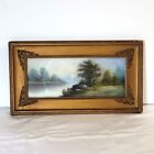 Antique Framed Watercolor Picture 16 x 9 inches Copper Accents on Frame