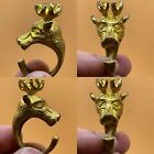 UNIQUE ANTIQUE NEAR EASTERN SILVER GOLD GILDING RING WITH RAM HEAD