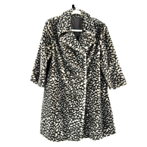 Faux Fur Leopard Animal Print Long Coat Jacket 90s Mob Wife Glam Medium Y2K