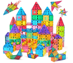 3D Set Magna Tiles Clear Colors Magnetic Building Toy Magnet Blocks Kids 60 Pcs