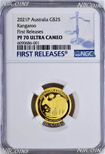 2021 Australia Kangaroo PROOF 1/4oz .9999 GOLD $25 NGC PF70 Coin FR