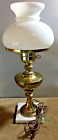 Vtg. Lamp Brass & Marble Base 20” Table Dresser Bedside - Milk glass shade