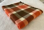 Napier Glenray NZ Pure Wool Queen Blanket Orange / Brown Check 265 cm x 210 cm