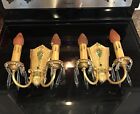 Antique Two Arm Pair HEAVY brass sconces With Prisms Newly Wired 21E
