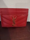 Authentic YSL Yves Saint Laurent Monogram Card Case In Red Leather