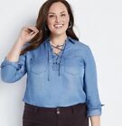 Maurice’s Womens Plus Plus Size Denim Chambray Lace Up Top Size 4x