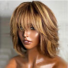 Honey Blonde Highlight Human Hair Wigs with Bangs Brazilian Remy Short Bob Wigs