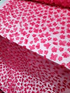 Fuchsia Pink 3d Lace Floral Flowers Embroidery Fabric Sold By Yard