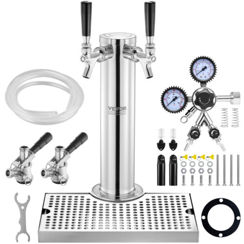 VEVOR Kegerator Tower Kit Double Taps Beer Conversion Kit with Beer Drip Tray