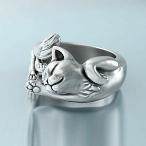 Fashion Cat Shaped Silver Plated Rings for Women Party Jewelry Ring