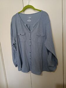 Sonoma Women's Shirt Button Up 2X Blouse Pockets Striped Long Sleeves