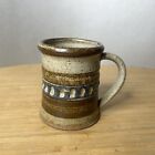 Handmade Signed Speckled Stoneware Pottery Coffee Mug w/ Carved Design *one chip