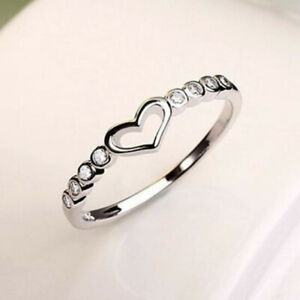 Romantic Heart 925 Silver Anniversary Ring Women Cubic Zircon Jewelry Sz 6-10