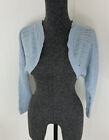 Vintage Crotchet Cropped Sweater Cardigan Shawl Top Baby Blue Open Knit XS/S