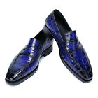 New Handmade Real Leather Alligator Texture Blue Formal Moccasin Shoes For Men